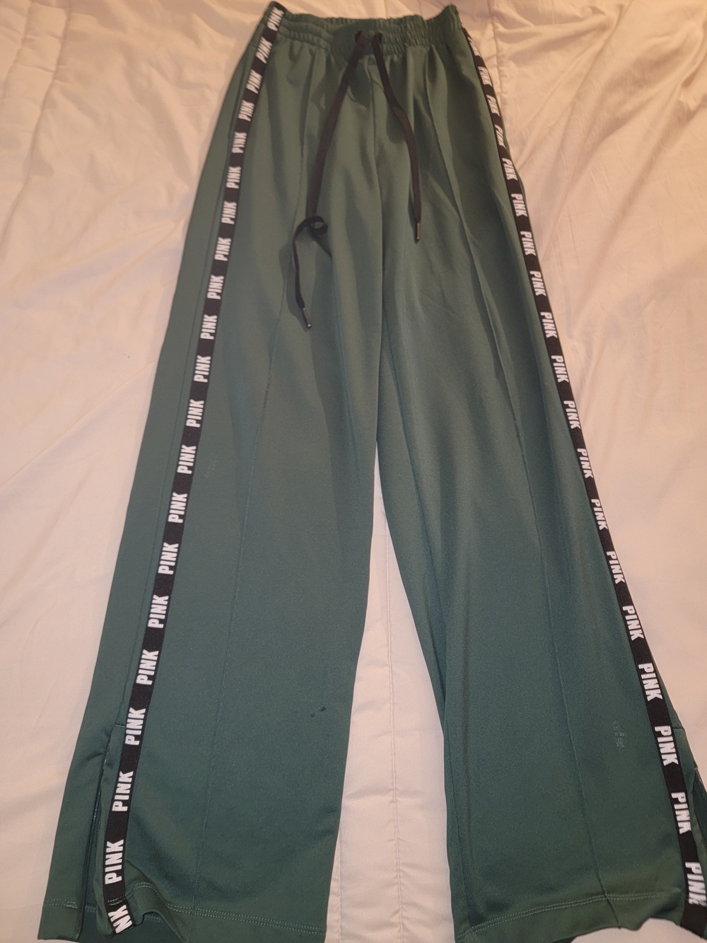 PINK Victoria's Secret Forest Green Track Pants with Side Logo Tape
